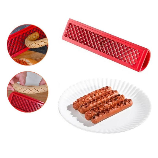 Hot Dog Slicer Schneidegerät für BBQ-Würste, Rostfreier Stahl, Einfach zu bedienen, Spülmaschinenfest, 29,5 x 6,5 x 5 cm