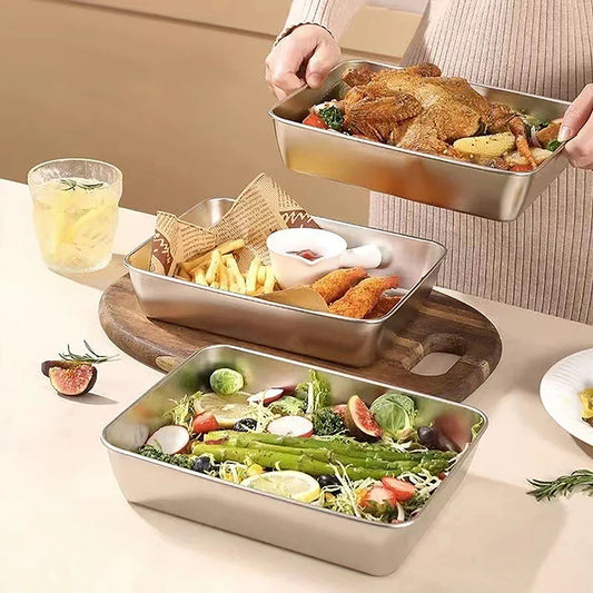 Set aus 2 Mikrowellengeeigneten Aufbewahrungsschalen mit Deckel – Edelstahl, Spülmaschinenfest, Ideal für Küche