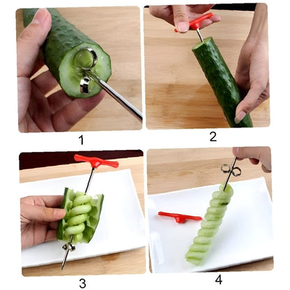 Obstspiralschneider - Ergonomisches Obstspiralmesser aus Edelstahl für kreative Snacks