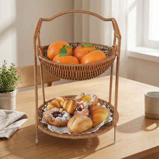 Zweistöckiger Obstkorb aus Kunststoffgeflecht