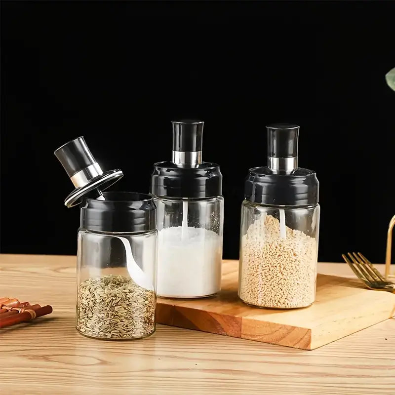 Gewürzflasche mit Löffel Deckel, 6er Set, Perfekte Dosierung für Gewürze, Marmelade und Honig