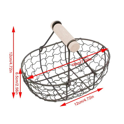 Metallkorb mit Holzgriff – Dekorative Servier- und Aufbewahrungskorb für Brot, Obst, Eier – Vielseitiger Organizer für Küche, Picknick und mehr