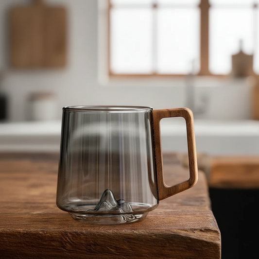 Borosilikat-Glasbecher mit Holzgriff – 2er Set