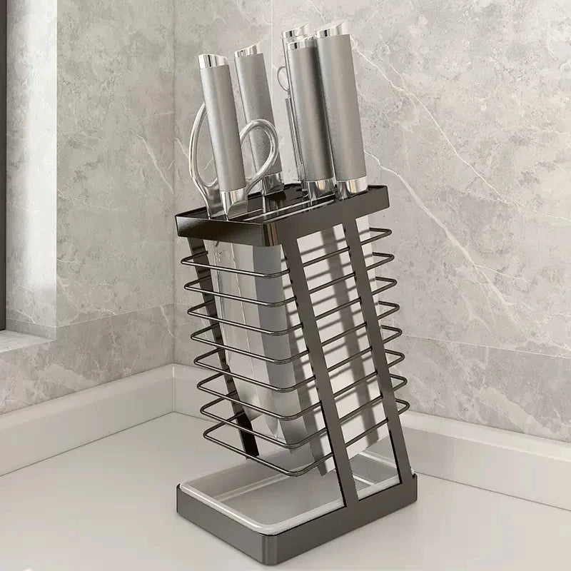 Messenhalter aus 304 Edelstahl für Küche, 7 Fächer Messerstand Organizer, Silber oder Schwarz, 26x16x11,5 cm