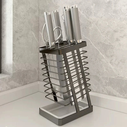 Messenhalter aus 304 Edelstahl für Küche, 7 Fächer Messerstand Organizer, Silber oder Schwarz, 26x16x11,5 cm