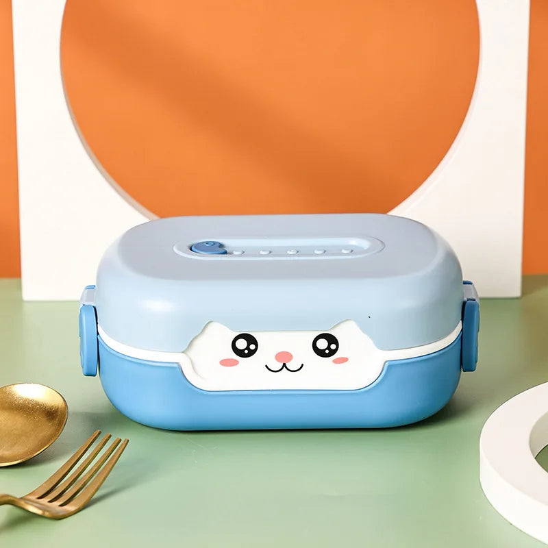 Bento Lunchbox für Kinder, Cartoon Anime, rechteckig, auslaufsicher, tragbar, für Schule, Mikrowellengeeignet, 700ml, Gelb/Orange/Blau
