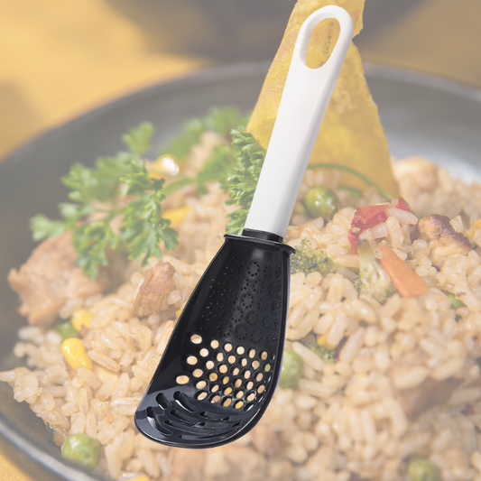 Set mit 2 Multifunktionalen Küchenkochlöffeln, Ergonomische und Hitzebeständige Kochutensilien zum Rühren, Servieren und Abtropfen