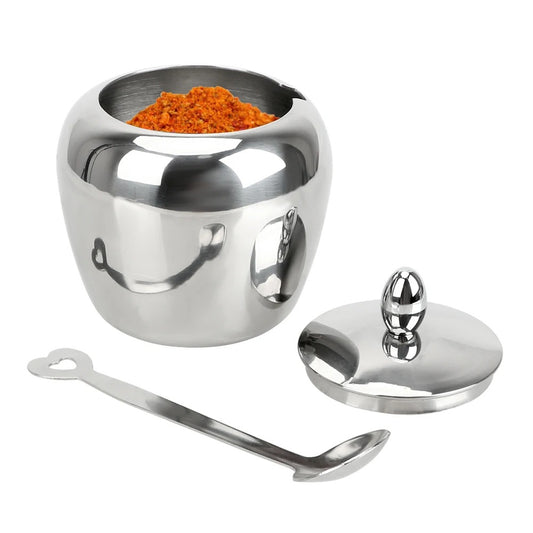 Edelstahl Zuckerdose mit Deckel und Löffel – Apfelform, 300 ml / 500 ml, Spülmaschinenfest