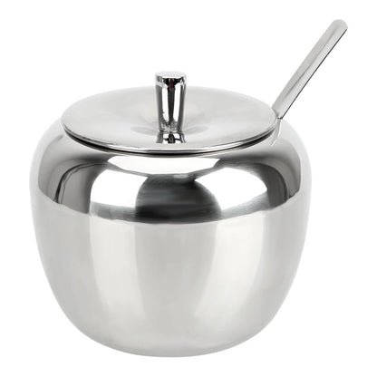 Edelstahl Zuckerdose mit Deckel und Löffel – Apfelform, 300 ml / 500 ml, Spülmaschinenfest