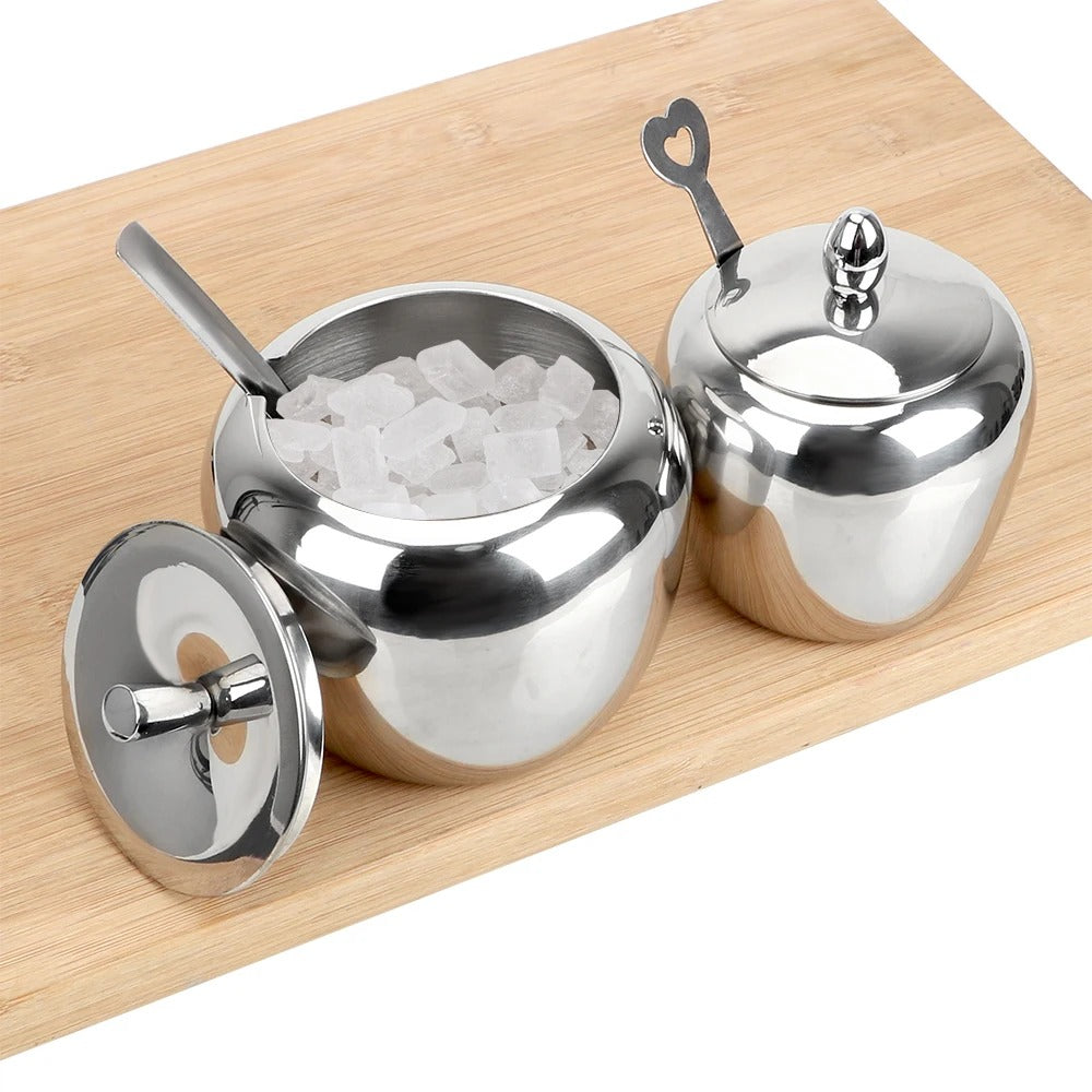 Edelstahl Zuckerdose mit Deckel und Löffel – Apfelform, 300 ml / 500 ml, Spülmaschinenfest