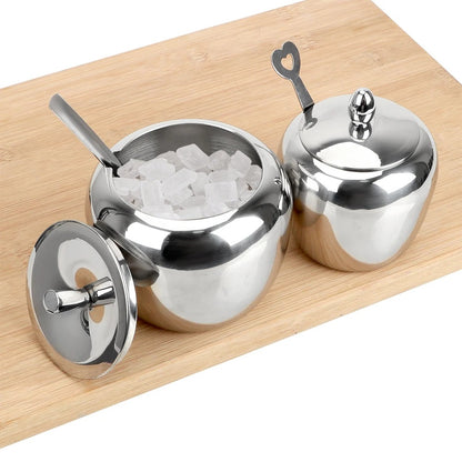 Edelstahl Zuckerdose mit Deckel und Löffel – Apfelform, 300 ml / 500 ml, Spülmaschinenfest