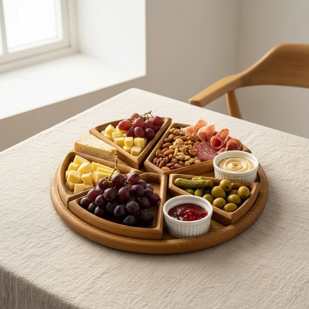 Servierplatte aus Holz mit 8 Fächern