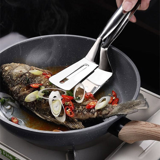 Grillklemme aus rostfreiem Stahl – 3-in-1 Küchenzange, Flipper und Schaber