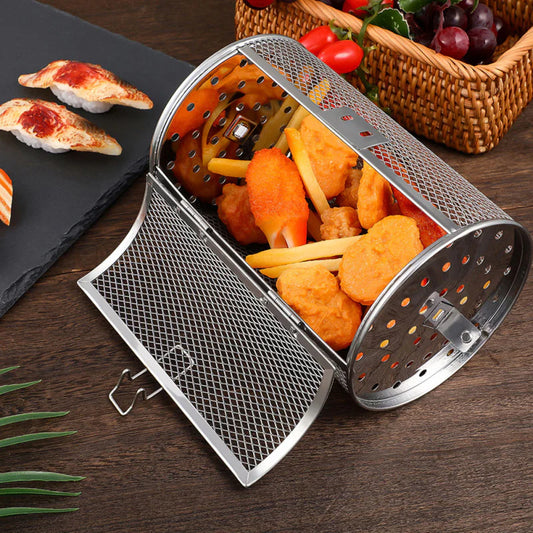 Edelstahl-Drehkorb für Grill & Backofen – Gleichmäßiges Garen – 14x18 cm / 14x25 cm