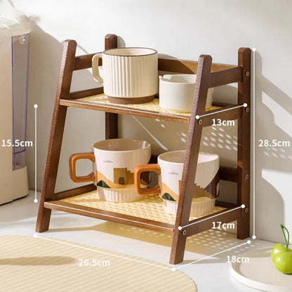 2-stufiges Bambus Aufbewahrungsregal – Küchen Gewürzregal, Kosmetik- und Badorganizer, Dunkles Holz