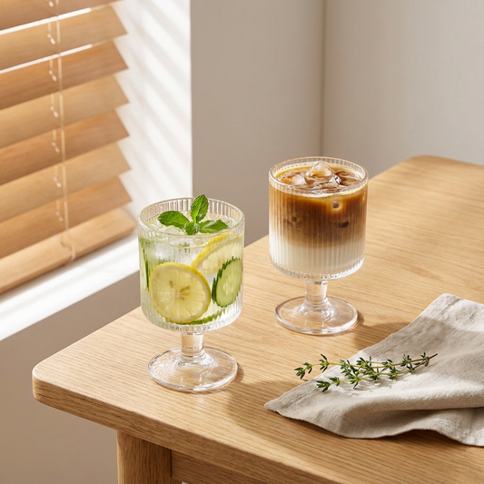 Gerippte Trinkgläser mit Fuß aus Klarglas (2er-Set)