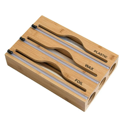 1 Stück Frischhaltefolienschneider Wandmontage Bambus Organizer mit Mehrfachfächern