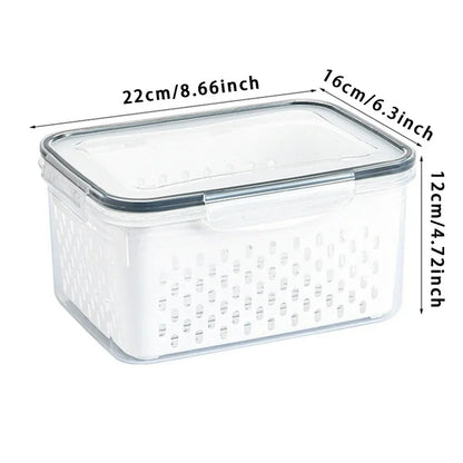 Kühlschrank Organizer Aufbewahrungsbox für Gemüse und Obst mit Abtropfkorb, 850ML–3300ML