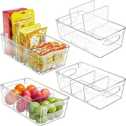 Aufbewahrungsbox für Kühlschrank mit Herausnehmbaren Trennwänden, Durchsichtige Lebensmittel-Organizer Box für Küche und Gefrierschrank, BPA-frei