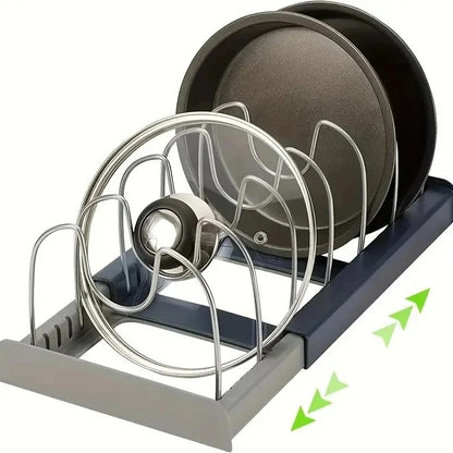 Ausziehbarer Küchenorganizer für Töpfe, Pfannen, Schneidebretter, Edelstahl und Kunststoff, 30,5–56 cm