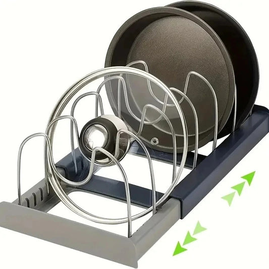 Ausziehbarer Küchenorganizer für Töpfe, Pfannen, Schneidebretter, Edelstahl und Kunststoff, 30,5–56 cm