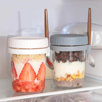 Overnight Haferflocken-Behälter, Glas Aufbewahrungstopf für Frühstück, Milch, Joghurt und Snacks – Leckfrei und Luftdicht, Verschiedene Farben