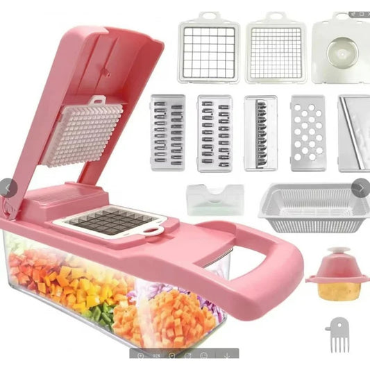 14-teiliger Multifunktionaler Gemüseschneider – Kartoffelschneider, Reibe, Würfelschneider für Salat & Gemüse