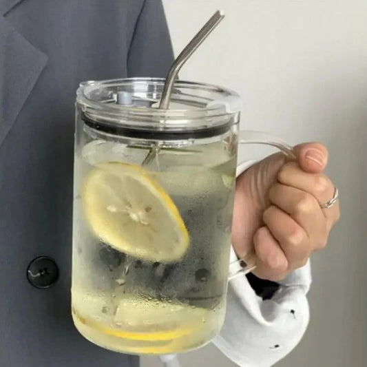 1L Trinkglas Tumbler mit Deckel und Strohhalm, Transparent, Ideal für Kaffee, Milchshake, Saft und Mokka