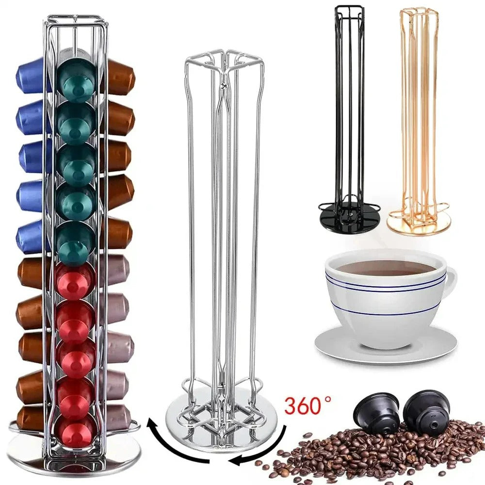 Kaffee Kapselhalter 40 Kapseln drehbar verchromt Edelstahl Kaffeekapsel Organizer für Küche