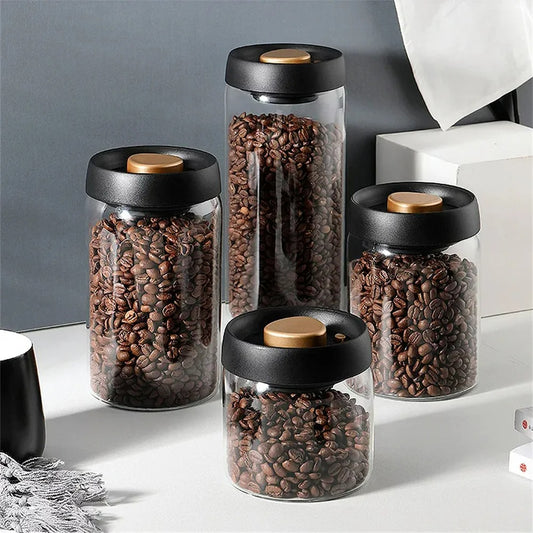 Vakuumierte Aufbewahrungsbox für Kaffee und Lebensmittel, luftdicht, 500ml bis 1800ml, aus Borosilikatglas, für Frische und Feuchtigkeitsschutz