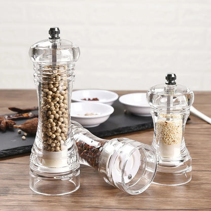 Set of 3 Transparente Pepermolen Zoutmolen, Handheld Kruidenslijper, Acrylic Spice Crusher, Kitchen Gadget Set