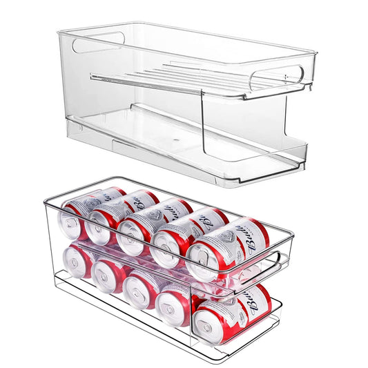 Getränkedosenhalter Kühlschrank – Rollender Dosen-Organizer, Stapelbare 2-Etagen-Aufbewahrungsbox für Soda, Bier und Lebensmittel