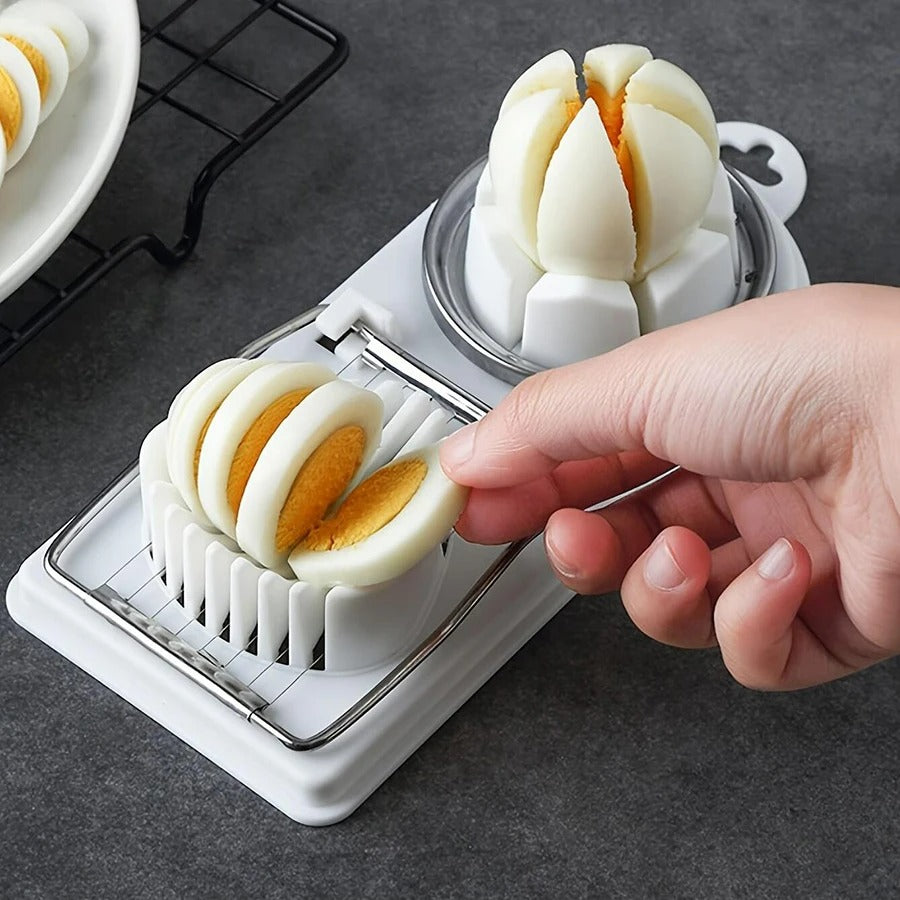 2-in-1 Eierschneider aus Edelstahl mit Zugdraht – Multifunktionaler Eierhobel mit PP-Basis, Praktisches Küchenutensil