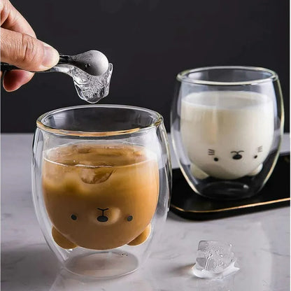 Doppellagige Glastasse mit Tiermotiven – Kreative 250 ml Kaffee- und Milchglas-Becher