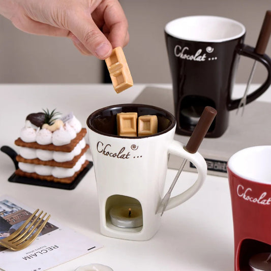 Mini Fondue Set – Keramischer Fondue Maker für Schokolade, Käse und Butter, inkl. Gabeln