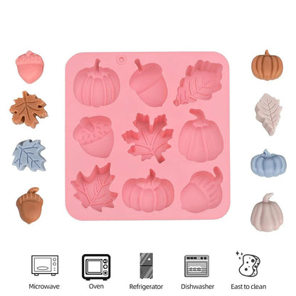 2er Set Herbst Silikonformen 9 Fächer für Zucker, Schokolade, Kerzen, DIY Herbst Muffin Dekoration, Fall Cake Fondant