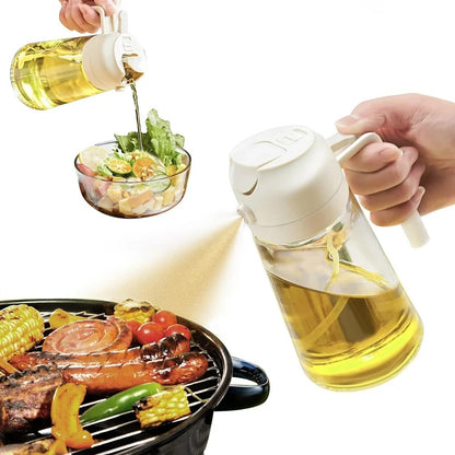 2-in-1 Ölspender und Sprühflasche aus Glas – Nachfüllbarer Olivenölspender für Küche, BBQ, und Salate – 470 ml