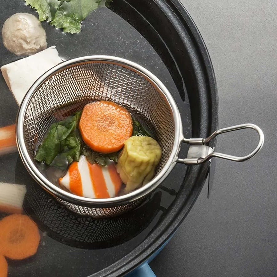 2-teiliges RVS Sieb-Set für Shabu Shabu Fleisch- und Brühen-Abtropfen, Haushalts-Trichter und Haken, 9x8 cm