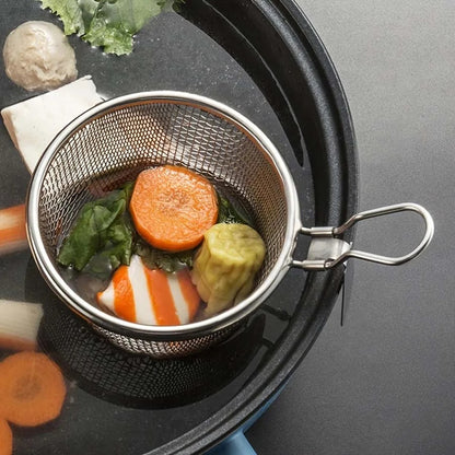 2-teiliges RVS Sieb-Set für Shabu Shabu Fleisch- und Brühen-Abtropfen, Haushalts-Trichter und Haken, 9x8 cm