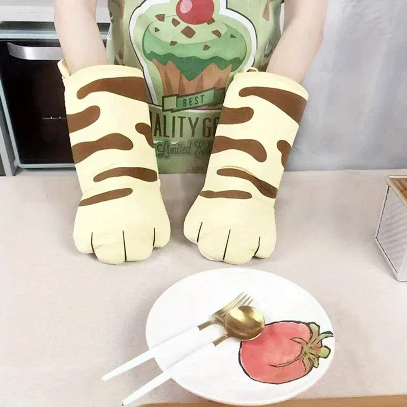 Kochhandschuhe Cat Paw Design, Hitzebeständig, Baumwolle, Ofenhandschuhe für Grillen und Mikrowelle, Lustige Pannenlappen
