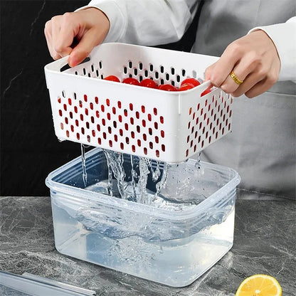 Kühlschrank Organizer Aufbewahrungsbox für Gemüse und Obst mit Abtropfkorb, 850ML–3300ML
