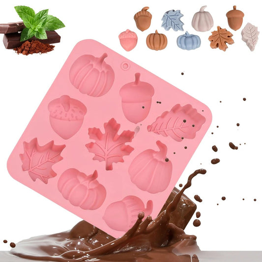 2er Set Herbst Silikonformen 9 Fächer für Zucker, Schokolade, Kerzen, DIY Herbst Muffin Dekoration, Fall Cake Fondant