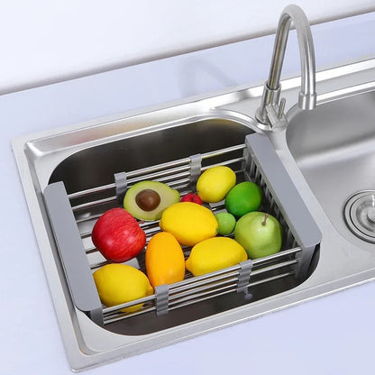 Verstellbarer Abflusskorb aus Edelstahl – Skalierbare Küchenutensilien, Gemüsemulde, Abtropfkorb, 29–47 cm