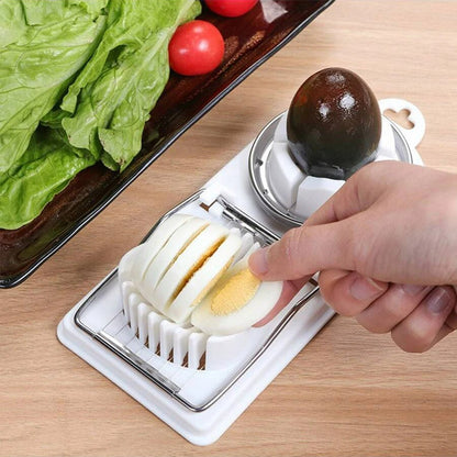 2-in-1 Eierschneider aus Edelstahl mit Zugdraht – Multifunktionaler Eierhobel mit PP-Basis, Praktisches Küchenutensil