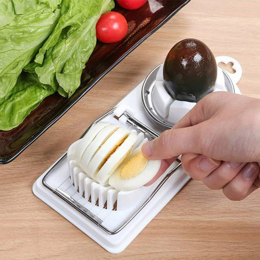 2-in-1 Eierschneider aus Edelstahl mit Zugdraht – Multifunktionaler Eierhobel mit PP-Basis, Praktisches Küchenutensil
