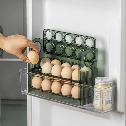 Eieraufbewahrungsbox, 3-stufig drehbar, 36 Eierschalen, platzsparend für Kühlschrank und Küche, mit Griff, weiß/grün