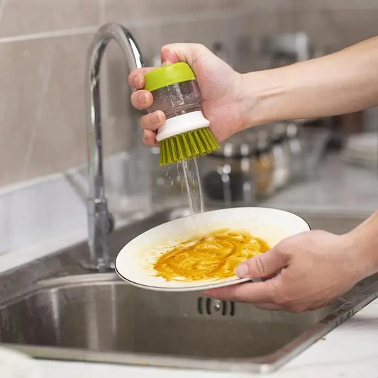 Zeepdispenser Afwasborstel met Opbergstandaard – Multifunctionele Scrubborstel voor Keuken, Palmgrip, Vervangbare Borstelkop, Duurzaam en Handig
