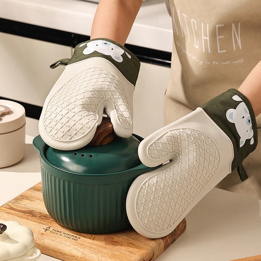 Hitzebeständige Silikon-Ofenhandschuhe, Verdickt, Antirutsch, Wärmeschutz für Küche