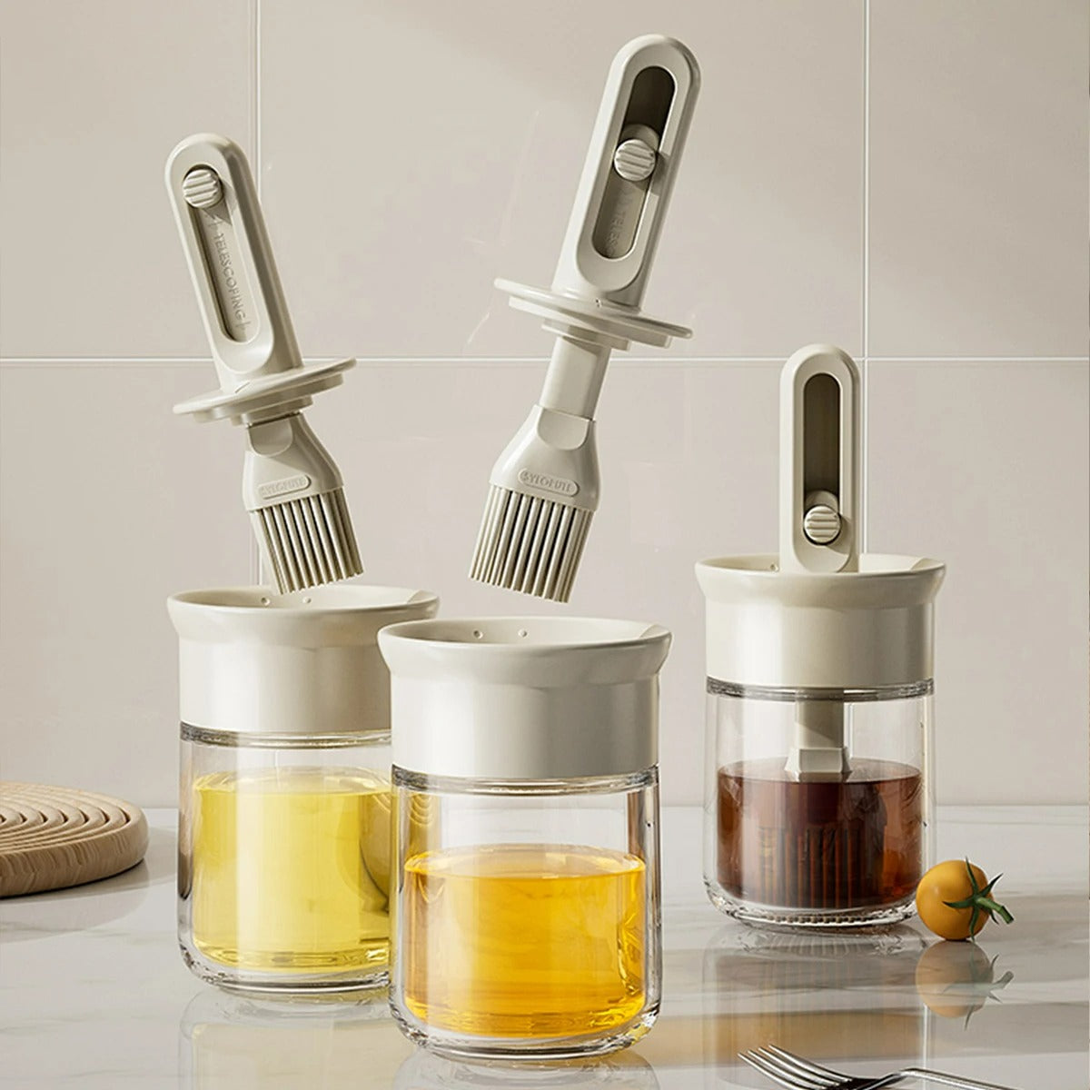 2er Set Teleskopische Ölborsten Flasche – Verstellbare Länge, Hitzebeständig für Haushalt & Grill