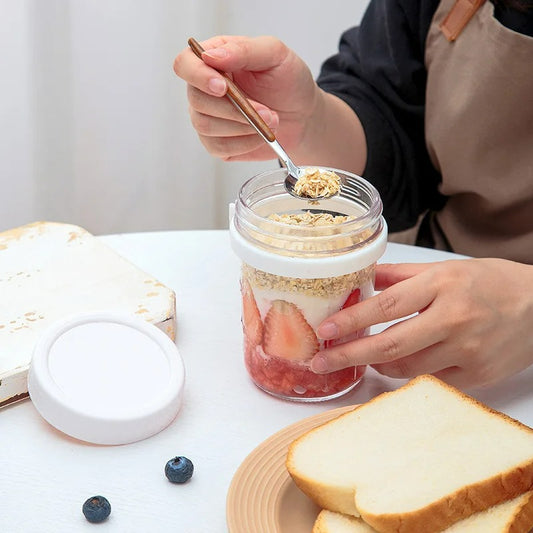 Overnight Haferflocken-Behälter, Glas Aufbewahrungstopf für Frühstück, Milch, Joghurt und Snacks – Leckfrei und Luftdicht, Verschiedene Farben